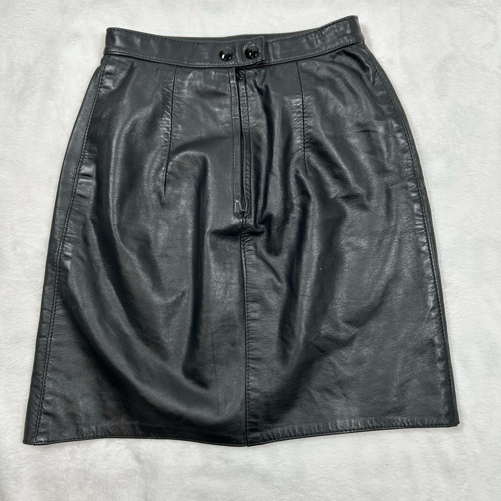 Vtg Rene Derval Black Leather Mini Skirt Women’s 5/6 XS-Small A-Line